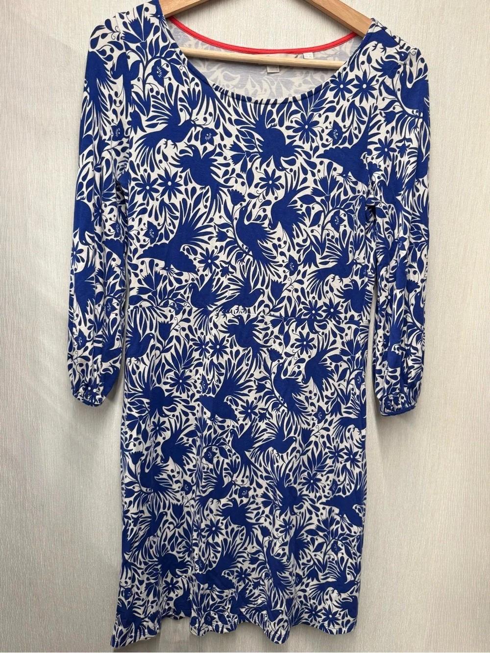 Boden Lucie Lapis Bird Ottomi Jersey Tunic Dress Blue White, Size 6L